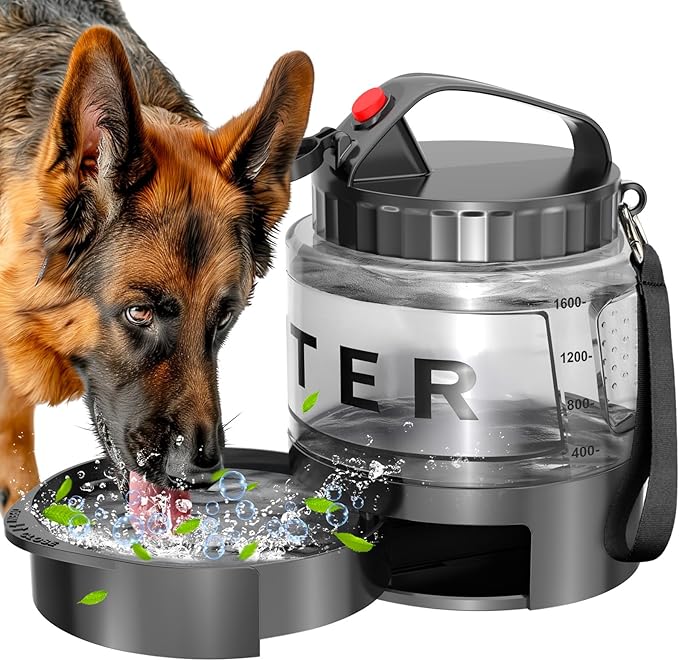 Dog Water Bottle Travel Bowl - 56oz Large Portable Dog Water Bowls Dispenser for Camping Essentials Hiking Traveling Beach Car Accessories, Leak Proof Pet Drinking Bottle Jug Bowls Dispenser