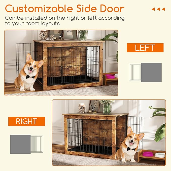 PETSITE Dog Crate Furniture for Medium/Large Dogs, 39" Indoor Pet House Side End Table w/Cushion, Double Doors, Heavy-Duty Chew-Resistant Wood Metal Dog Kennel up to 70 LBS (39 x 26 x 27 Inches)