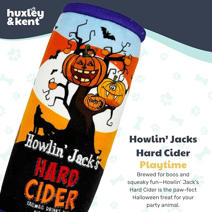 Huxley & Kent Halloween Funny Dog Toy w/Squeaker – Power Plush Squeaky Dog Toys for Small, Medium & Large Dogs – Soft Stuffed Animal for Indoor Play & Fetch - Howlin' Jacks Hard Cider, One Size
