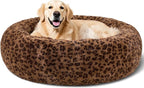 Dog Calming Beds for Small Medium Large Dogs - Round Donut Washable Puppy Dog Bed, Anti-Slip Faux Fur Fluffy Donut Cuddle Anxiety Cat Pet Bed (36" Leopard Print)