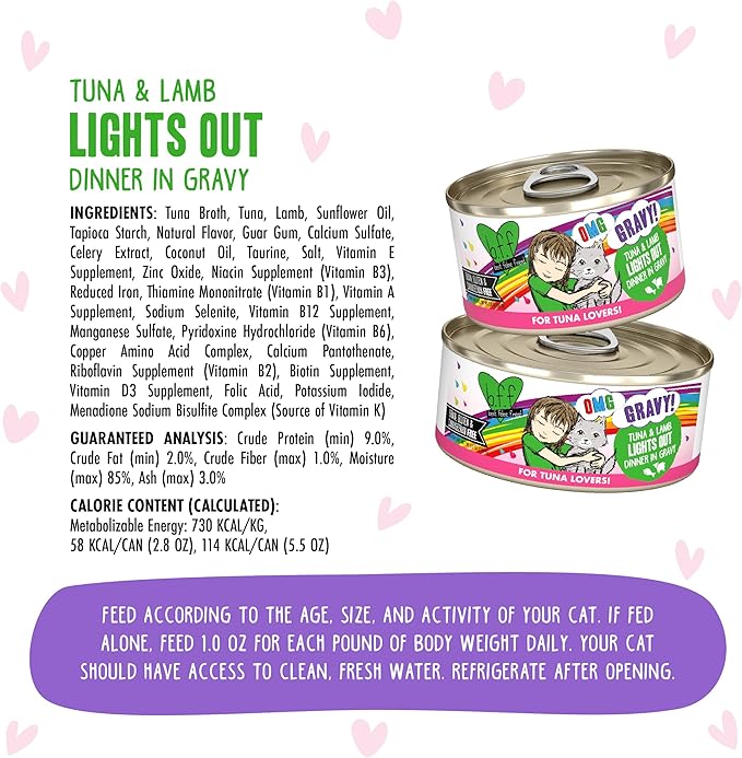 B.F.F. OMG - Best Feline Friend Oh My Gravy!, Tuna & Lamb Lights Out with Tuna & Lamb, 2.8oz Can (Pack of 12)