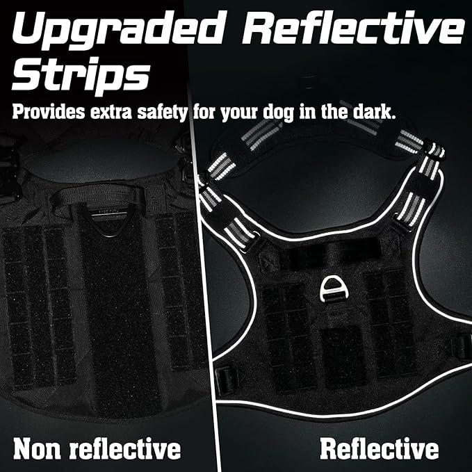 rabbitgoo Tactical Dog Harness for Large Dogs, No Pull Military Service Vest with Handle & Molle, Easy Control for Training Walking, Adjustable Reflective Straps, Black, L