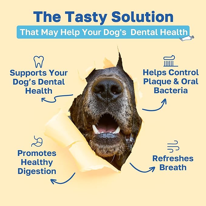 Happy Paws Dental Chews for Dogs, Spearmint Flavor Soft Chews with Coconut Oil, Enzyme Blend, Spirulina, Sea Kelp & P-6 Probiotics, Supports Oral Hygiene, Fresh Breath & Digestive Health, 200 Count