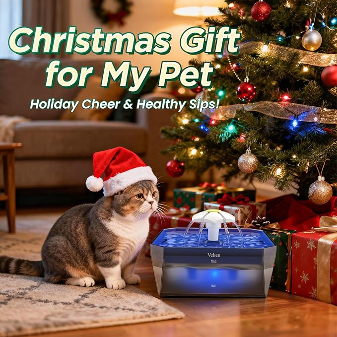 Veken Award-Winning Small Pet-Friendly Cat Water Fountain with Quiet Pump, Easy to Clean & Assemble, 50oz Mini Pet Water Dispenser Gifts for Christmas, Cats, Dogs and Small Animals, Blue