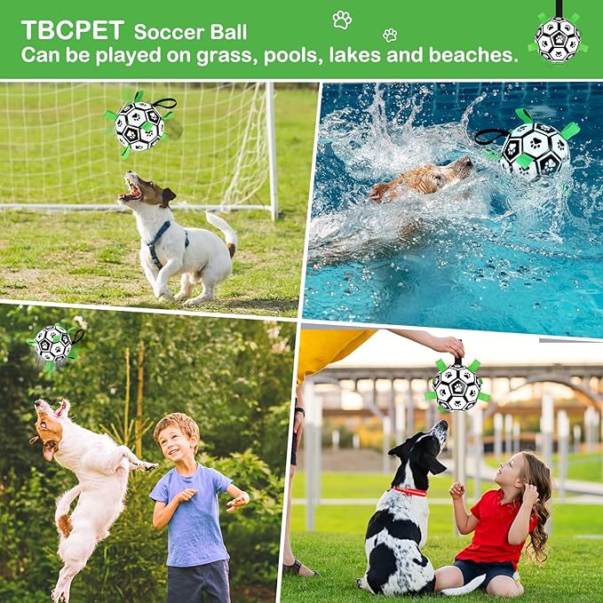 Dog Toys Soccer Ball with Straps, Interactive for Tug of War, Puppy Birthday Gifts, Toy, Water World Cup Durable Balls Small Medium & Large Dogs