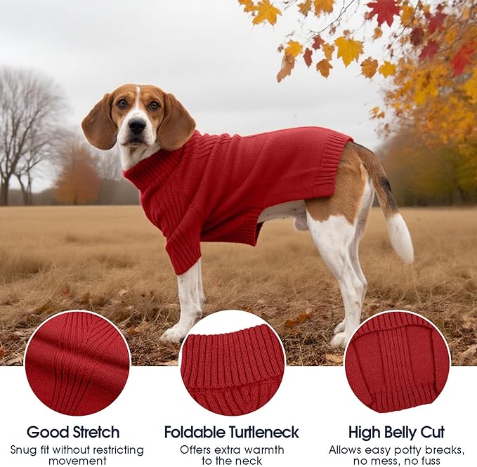 IECOii Extra Large Dog Sweater 4XL,Thermal Warm Dog Sweaters for Giant Breed Dogs,Turtleneck Knitted Knitwear for Pet Winter,Stretchy&Easy On Doggy Sweatshirt for Doberman,Great Dane(Red,XXXXL)