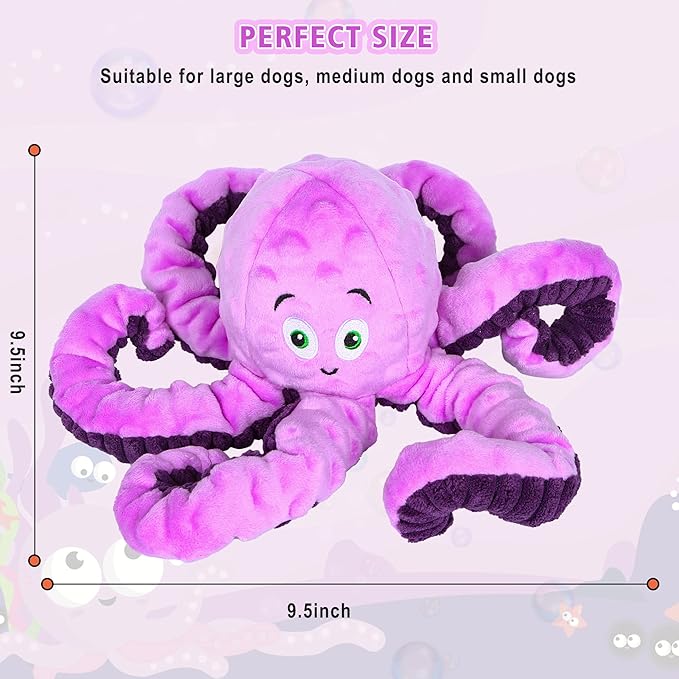 Dog Squeaky Toys Octopus - Tough Plush Large Medium & Small Dog Toys - Stuffed Animals Puppy Toys - Funny Cute Dog Toy for Dog Birthday Presents (Octopus Purple)