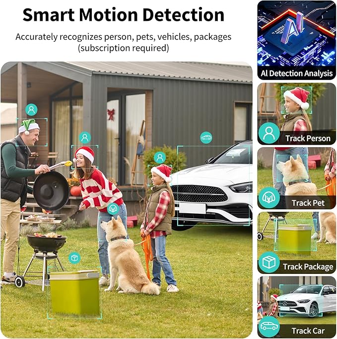 2K UHD Smart Wireless Security Camera Indoor/Outdoor,Battery Powered WiFi Camera with Color Night Vision, Motion Detection, 2-Way Audio, Weatherproof, Cloud/SD Storage for Home Security (2.4GHz Only)