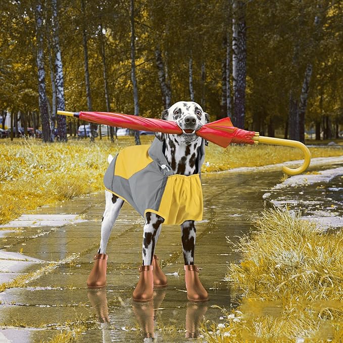 IECOii Dog Raincoat,Waterproof Rain Coat for Small Dogs,Adjustable Pet Rain Jacket with Hood,Lightweight Doggy Raincoats with Reflective Stripes,Yellow,Small