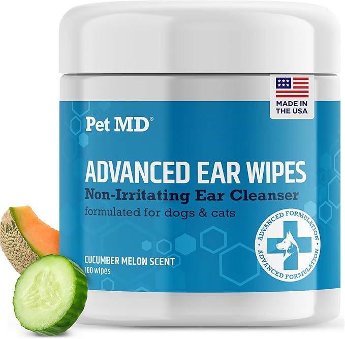 Pet MD Cat and Dog Ear Cleaner Wipes - Advanced Otic Veterinary Ear Cleaner Formula - Dog Ear Infection Treatment - 100 Count