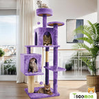 58.5inch Large Cat Tree Tower Condo for Indoor Cats, Soft Plush Multi-Level Climbing Tree Cat House, Scratching Post, More Entrance/Exit, Sisal Rope, Violet Purple