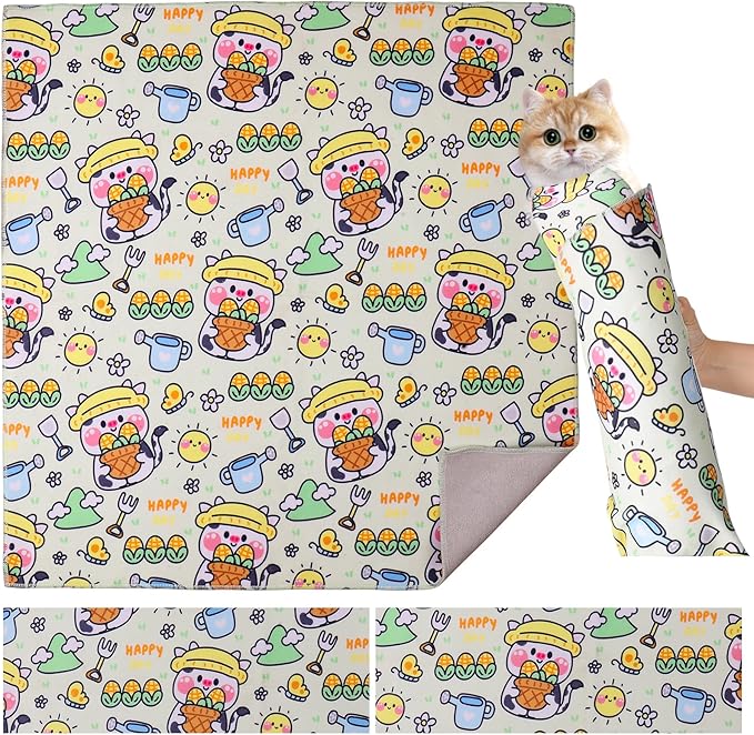 Cat Wrap for Grooming,Cat Wrap for Cutting Nails,Self-Adherent Soft Cat Blanket，Restrain The Cat to Keep Calm,Anti-Bite, Anti-Scratch, Wrap Anti-Escape Grooming Bags for Cats (Within 9lbs)