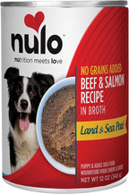 Nulo Beef & Salmon in Broth Land & Sea Pate Wet Canned Dog Food, 12 Ounce, Cans Pack of 5