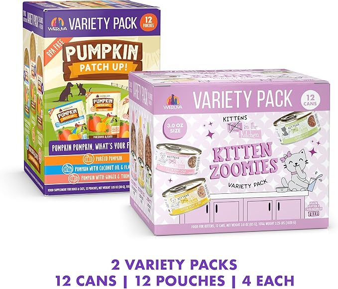 Weruva Canned Cat Food and Pumpkin Pouches for Kittens Variety Pack – Pumpkin Patch & Kitten Zoomies, 24 Count