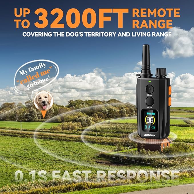Shock Collar for Dogs, 3200FT Dog Training Collar with Remote Control, IPX7 TPU Waterproof Dog Collar with Buzzer, Vibration, Safety Shock 4 Training Modes, Suitable for All Small, Medium, Large Dogs