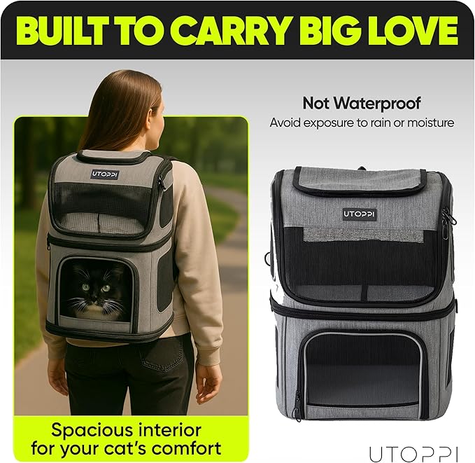 Cat Backpack Carrier for 2 Cats, Kittens or Small Dogs, Foldable & Breathable Pet Travel Bag, Cat Carrier Soft Sided & Lightweight, Holds up to 10kg, Ideal for Hiking, Camping & Picnic