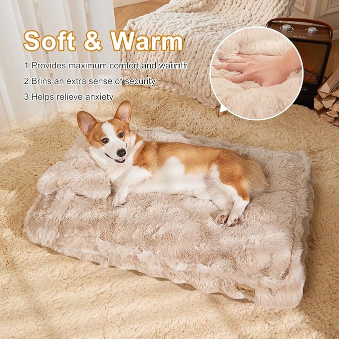 Jiupety Medium Dog Bed for Crate, Mattress with Dog Pillow for Crate Small Dogs, Calming Dog Beds for Small Dogs. Plush Dog Crate Pad for Medium Dogs Up to 35 Lbs, L(35"*25"*3"), Coffee.