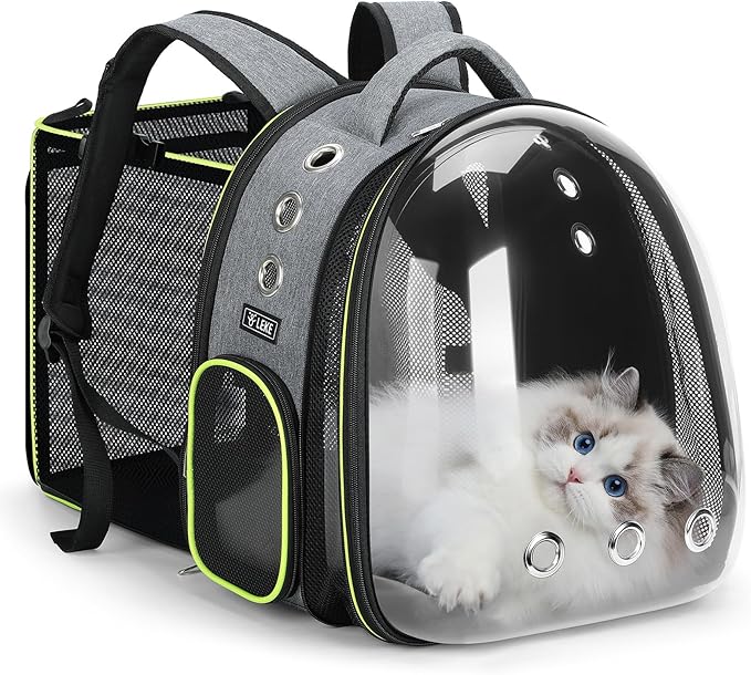 Lekereise Cat Backpack Carrier, Expandable Large Space Cat Bubble Backpack for Kitty Small Dog up to 18lbs, Transparent Pet Carrier for Travel, Hiking, Walking & Outdoor, Gray