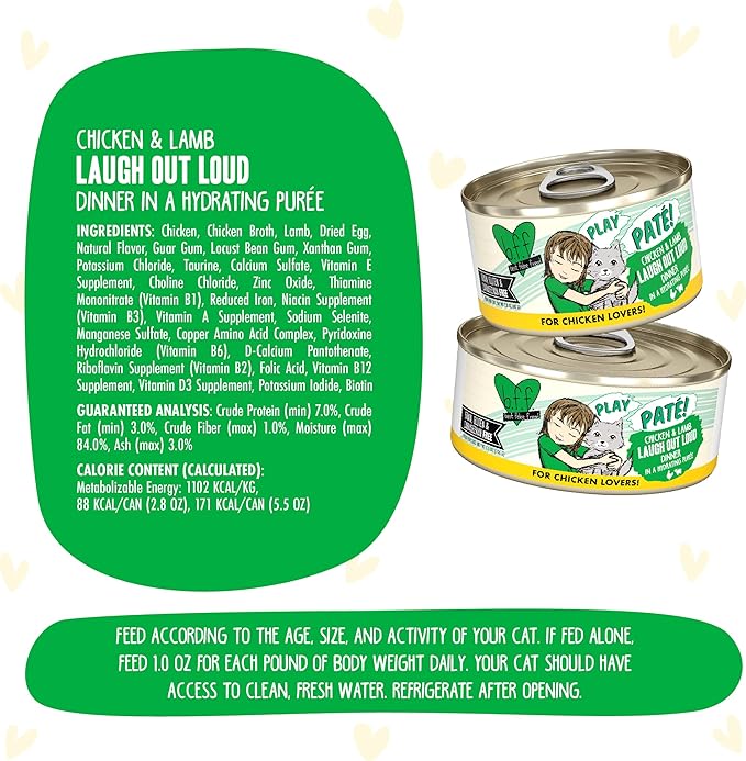 Weruva B.F.F. Play - Best Feline Friend Paté Lovers, Aw Yeah!, Chicken & Lamb Laugh Out Loud with Chicken & Lamb, 5.5oz Can (Pack of 8)