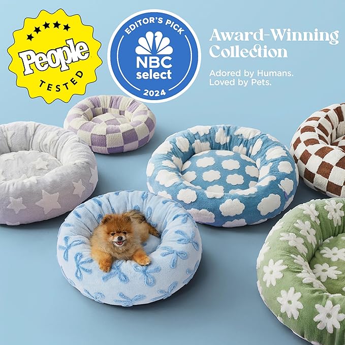 LE SURE Donut Cat Beds for Indoor Cats - Round Small Dog Bed Calming Pet Beds, Cute Modern Beds with Jacquard Shaggy Plush & Anti Slip Bottom, 20 Inch, Ice Melt