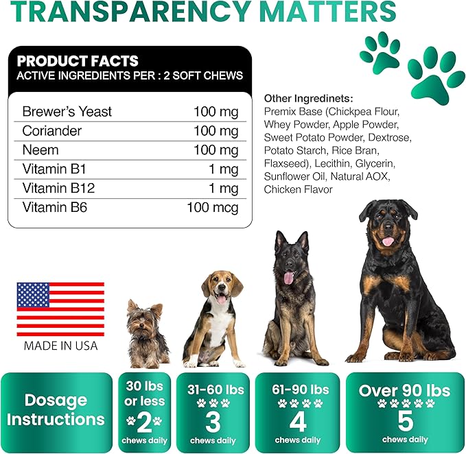 Flea and Tick Prevention for Dogs Chewables - Made in USA - Natural Flea and Tick Chews Supplement - Oral Pills for Dogs - Pest Defense - All Breeds and Ages - 120 Soft Tablets