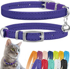 CollarDirect Leather Cat Collar with Bell - Kitten Collar, Small and Big Cat for Boy Cats, Girl Cats with Safety Elastic Strap (Neck Fit 8"-11", Purple)