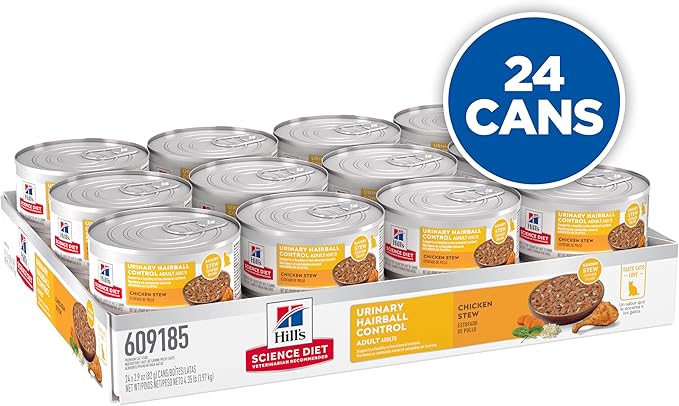 Hill's Science Diet Urinary Hairball Control Adult 1-6 Wet Cat Food, Chicken & Vegetables Stew, 2.9 oz Cans, Pack of 24