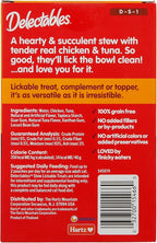Hartz Delectables Lickable Treat Stew Chicken & Tuna, Food Topper, Hydrating, Grain-Free, No Fillers, No by-Products, No Added Preservatives, 1.4oz Pouch, 30 Count