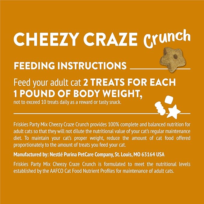 Purina Friskies Cat Treats, Party Mix Cheezy Craze Crunch - (Pack of 10) 2.1 oz. Pouches