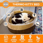 K&H Pet Products Thermo-Kitty Bed Heated Cat Bed for Indoor Cats , Electric Warming Bed for Cats and Small Dogs, Washable Thermal Plush Calming Round Pet Bed - Small 16" Mocha/Tan