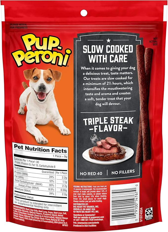 Pup-Peroni Dog Treats, Triple Steak Flavor, 5.6 Ounce (Pack of 8), Ribeye, Top Sirloin, NY Strip Flavors