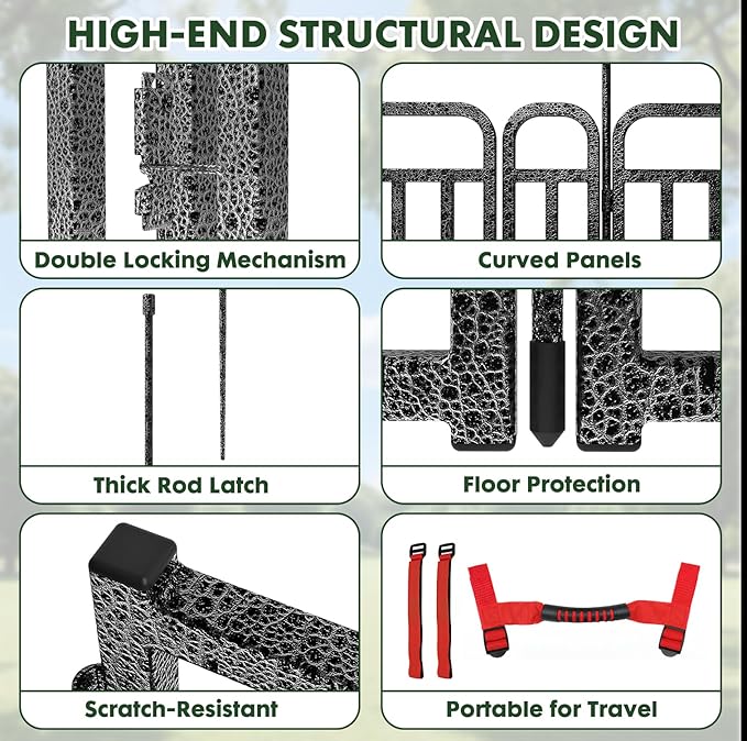 Durable Dog Fence 40" Height 48 Panels Thickened Dog Playpen with Portable Handle & Strap, Easy to Install – Stylish Curved Panel Design for Pets, Indoor Use Outdoor Use