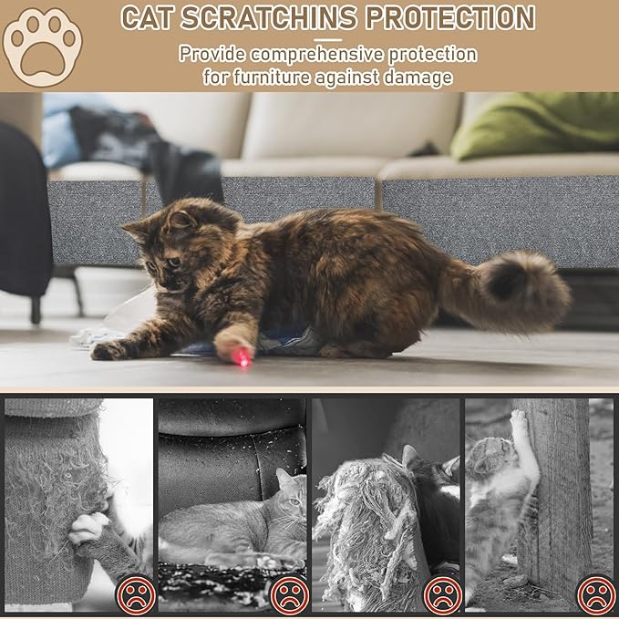 Cat Scratching Climbing Carpet Mat, Self-Adhesive Trimmable Anti Cat Scratcher Couch Furniture Protector from Cat Claws, Cat Post Covered Pad Replacement for DIY Cat Tree (Light Gray, 15.8" x 79")