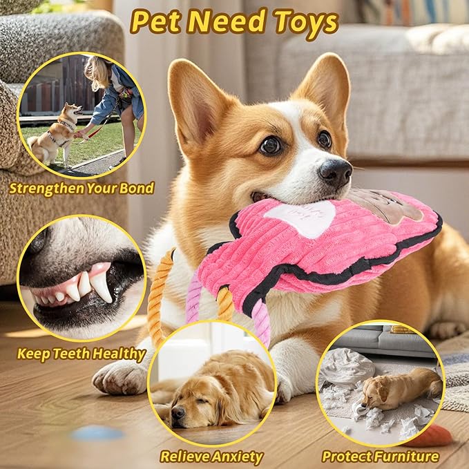 2-Pack Squeaky Dog Toys & Tough Tug of War Set - No Stuffing Chew-Resistant Plush Toys to Keep Them Busy, Best Birthday Gift for Small/Medium/Large Breeds (Ducks & Gorilla)