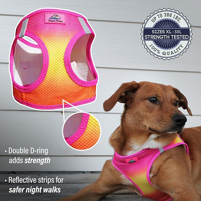 Doggie Design Dog Harness - No Choke Harness for Pets, Dog Vest, Mesh Polyester, Simple Step in and Go Design, Reflective Vest for Dogs - Raspberry Pink and Orange, 2X-Large