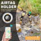 SCENEREAL Adjustable Cat Harness and Leash Set with AirTag Holder, Escape-Proof Design for Small to Large Cats, Lightweight Soft Travel Harness, Yellow Floral