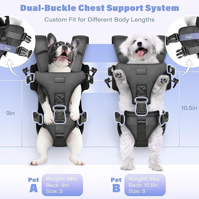 YUDODO Front Pet Carrier Backpack for Small Dogs and Cats, Secure and Breathable Mesh, Ergonomic Support, Adjustable for Walking, Hiking, or Travel (Black S)