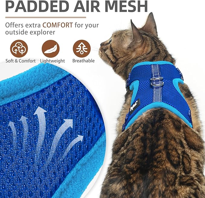 PUPTECK Cat Harness and Leash Set Escape Proof, Reflective Adjustable Soft Mesh Kitten Vest Harness for Walking Travel, Navy Blue, S