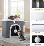 YITAHOME Cat Bed for Indoor Cats Cube House, Covered Cat House with Fluffy Ball Hanging and Nature Sisal Post,Cat Cave Bed Playhouse, Cute Cat Condo for Multi Small Pet Kitten, Grey