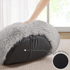 Friends Forever Serena Donut Memory Foam Orthopedic Dog Bed, Soft Faux Fur Oval Cat Couch For Indoor Pet, Fluffy Calming Plush Shag, Round Raised Bolster Cushion, Machine Washable Cuddler, Grey