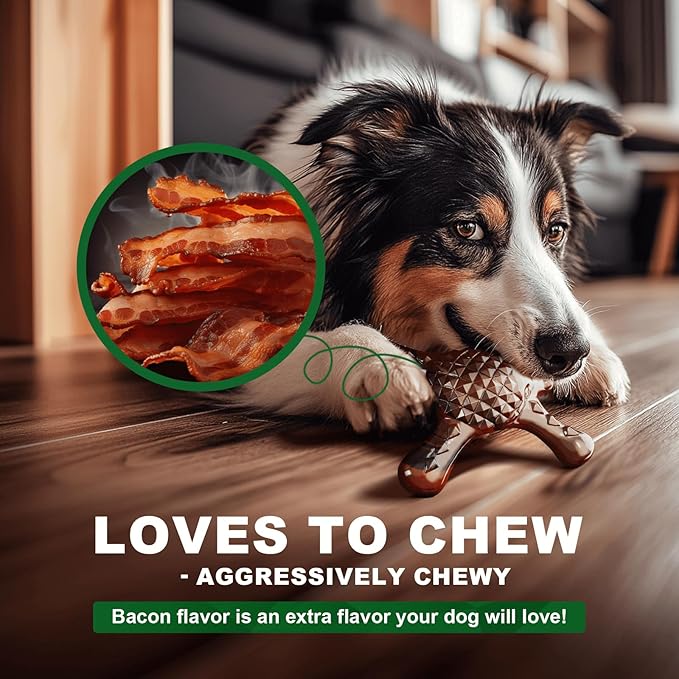 Tough Dog Chew Toy for Aggressive Chewers – Durable Bacon Flavored Nylon Bone for Large Dogs, Fillable Dental Toy for Teething, Indoor Chewing & Crate Training, Boredom Relief Gift