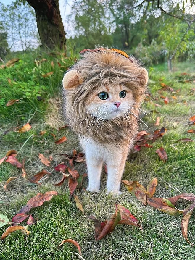 Lion Mane Wig for Dog and Cat Costume Pet Adjustable Washable Comfortable Fancy Lion Hair Cat Clothes Dress for Halloween Christmas Easter Festival Party
