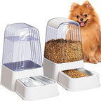 Automatic Dog and Cat Food Feeder and Water Dispenser Set with Stainless Steel Bowls,Gravity Pet Food and Water Feeders,100% BPA-Free,Large Capacity for Cats Dogs Pets…(5L White)