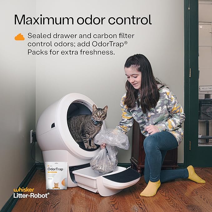 Litter-Robot 4 Supply Bundle by Whisker, White - Automatic, Self-Cleaning Cat Litter Box, WiFi Enabled, Includes Litter-Robot 4, 3 OdorTrap Refills, 10 Liners, 30 Cleaner Wipes, & 2 Carbon Filters