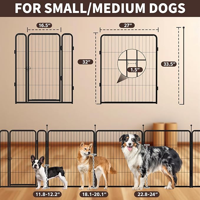 mestyl Dog Play Pen Indoors, Heavy Duty Metal Puppy Playpen, Portable Dog Exercise Pen Temporary Pet Fence with 2 Gate, 32" Height 16 Panels Foldable Dog Kennel for Large/Medium/Small Dogs