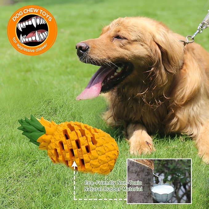 Dog Toy for Aggressive Chewers Large Breeds, Indestructible Pineapple Dog Toys, Tough Treat Dispensing Toys for Small Medium Large Dogs (Large)