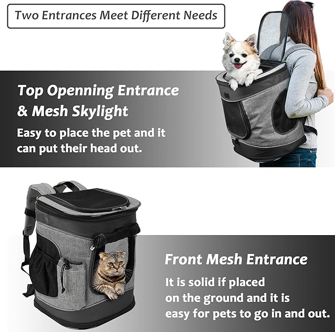 Kritter Planet Pet Carrier Backpack for Cats Dogs, Breathable Pet Backpack with 4 Mesh Window, Portable Pet Carrier for Camping