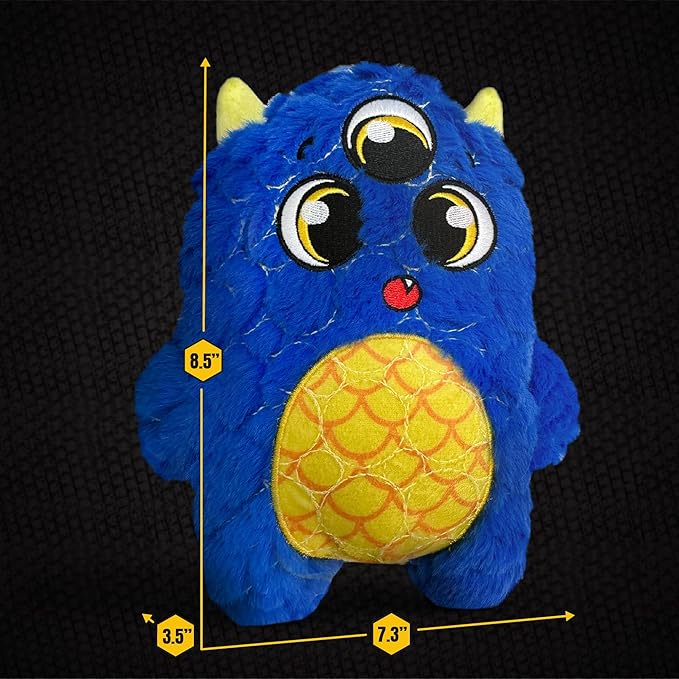 Bite Force - Durable & Strong Dog Toy Blue Furocious Frank Monster with Squeaker, Kevlar-Reinforced Seams for Aggressive chewers.