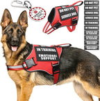Service Dog Vest Harness+ID Tag+10 Patches,Metal Serivce Dog Tag&Reflective Emotional Support Dog Vest with Handle for Large Dogs,Easy Put On/Off for Training/Walking/Everyday Red XL