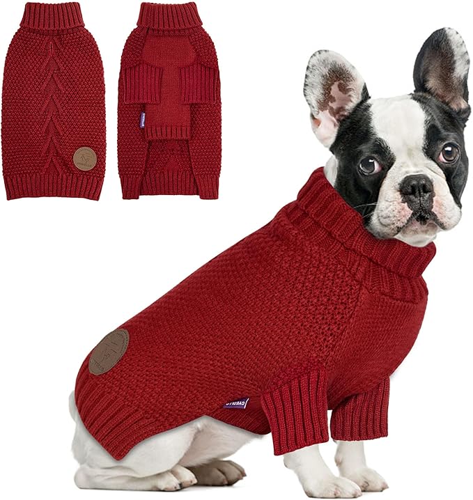 cyeollo Dog Sweater Pullover Turtleneck for Dogs Girl, Classic Knitwear Fall Winter Cold Weather Pet Clothes Warm Pet Apparel Small Medium Large Dog Sweaters, Burgundy M